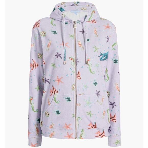 Hill House Allie Zip Up Hoodie Sweatshirt Sea Creatures Terry Purple Small NWT - Picture 1 of 10